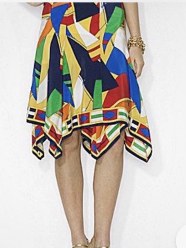 Ralph Lauren Multicolored Silk Geometric Sailboat Print Skirt Handkerchief 12p